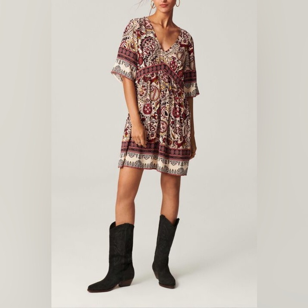 NWT BA&SH Zelda Robe Every Floral Paisley Boho Red Maroon Mini Dress US Size 10
